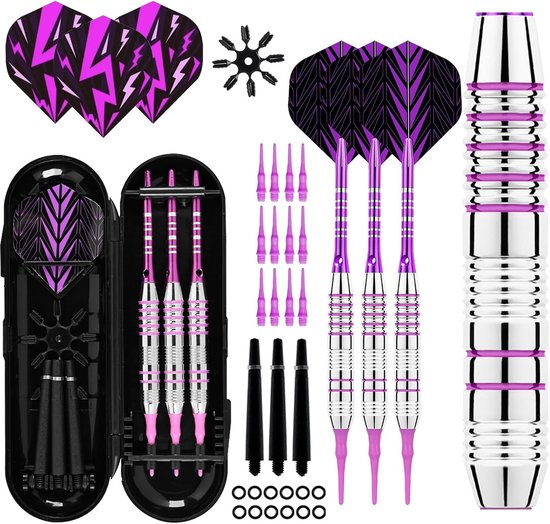 SnelShoppen - Professionele Dart Flights met Plastic Tips, 18g, 3 Stuks, Soft Darts voor Elektronische Dartborden, Inclusief 30 Plastic Dart Tips, 6 F