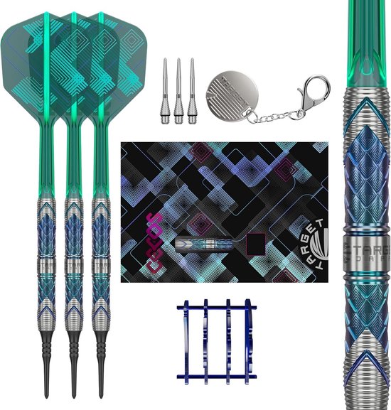 Soft tip darts - Blauw en groen - 46 mm - 90% wolfraam dartset met geïntegreerde K-Flex flights en shafts - Voor recreatief en professioneel gebruik