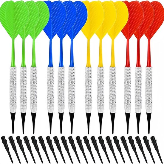 Soft Tip Darts Set voor Kinderen en Volwassenen - 12 Stuks Plastic Darts met Extra Tips - Multikleurig Dartspel - Professionele Darts - Veilige Dartpijlen (14g) van Merkloos