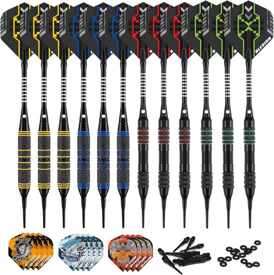 Softdartpijlen Set (12 Stuks) - 18 Gram - Inclusief Kunststof Tips en Accessoires voor Elektrisch Dartbord