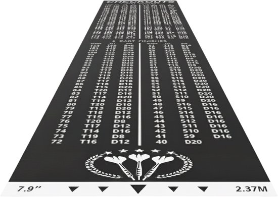 Studio M Dartmat - Inclusief Uitwerpschema - 57 x 237 cm - Zwart - Inclusief Oche - Antislip - Aangeprezen door Professionele Spelers - Dartmatten - Cadeautip van Merkloos