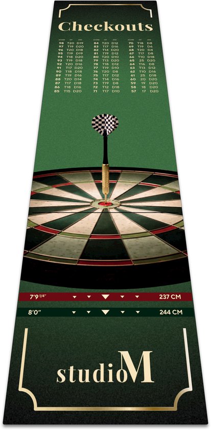 Studio M Dartmat Premium - Extra lang en breed - 80 x 285 cm - Inclusief Uitwerpschema - Officiële Afmetingen - Antislip - Dartmat voor onder Dartboard - Cadeautip