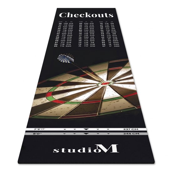 Studio M Dartmat - Zwart - Extra lang en breed - 80 x 285 cm - Inclusief Uitwerpschema - Officiële Afmetingen - Antislip - Dartmat voor onder Dartbord - Cadeautip van Studio M