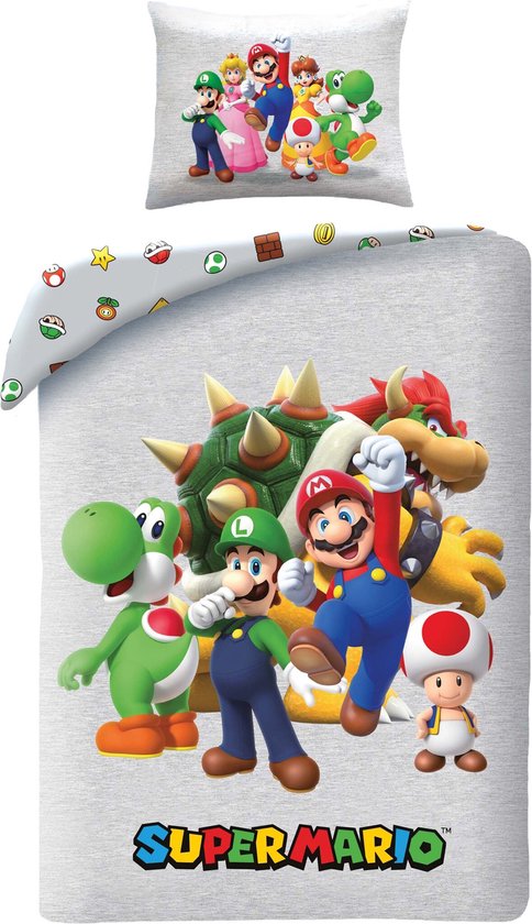Super Mario Dekbedovertrek, Family - Eenpersoons - 140 x 200 + 70 x 90 cm - Polyester van Nintendo