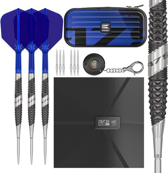 Target Darts 975 Ultra Marine Steel Tip Darts Set 24G Barrel 03 - 97.5% Tungsten Barrels met Levenslange Garantie - Swiss Point Systeem - K-Flex Flight en Shaft Systeem - Inclusief Takoma Wallet van Merkloos