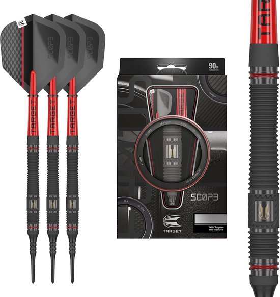 Target Darts Scope Soft Tip Dartpijlen 19G Barrel 11 - 90% Tungsten - Zwarte Pixel Soft Tips - Pro Grip Tag Shafts - Pro Ultra Flights - Geschulpte Vorm - Zwarte PVD Coating