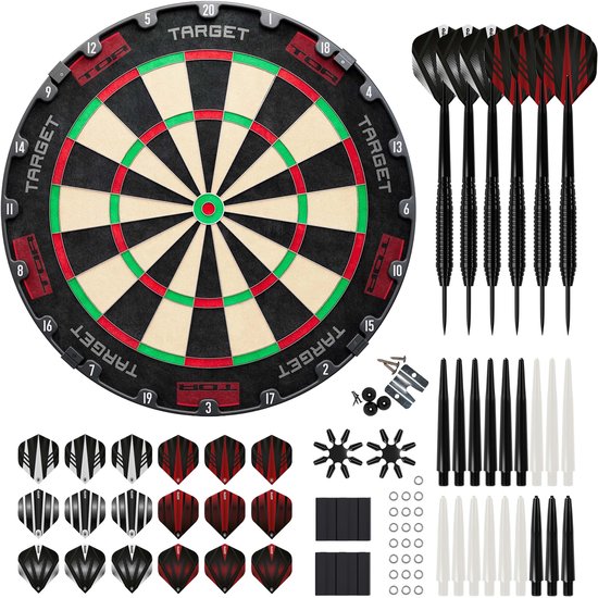 Target TOR Dartbord + 2 Sets KOTO Steeldarts + 90 Pieces - Dartset van Target
