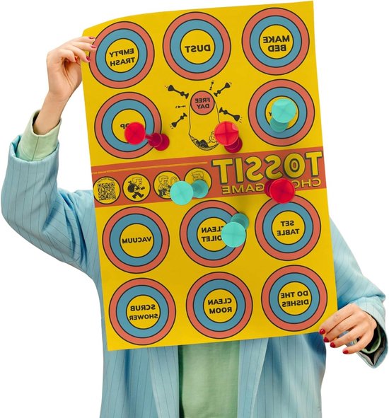 TOSSIT Poster 2-in-1 spel: karweisspel en CornHole, voor dartpijlen met zuignap, afneembaar en herbruikbaar tot 200 keer, licht, eenvoudig te installeren, leuk voor familie en vrienden