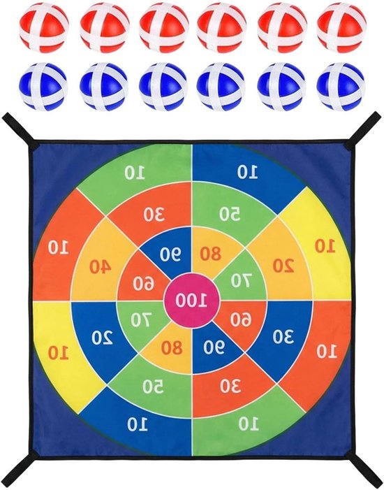 Trampoline Dartbord - Bal Gooi Spel - Familie Spel - Zelfklevende Ballen - 74x74cm - Veelkleurig