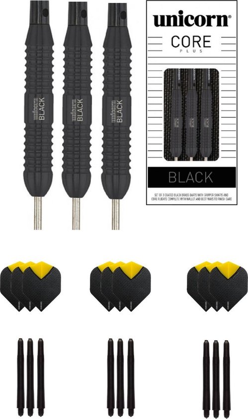 Unicorn Core Black Brass 22 gram dartpijlen met extra 9 extra - dartshaft - en 9 extra - dartflights van Unicorn