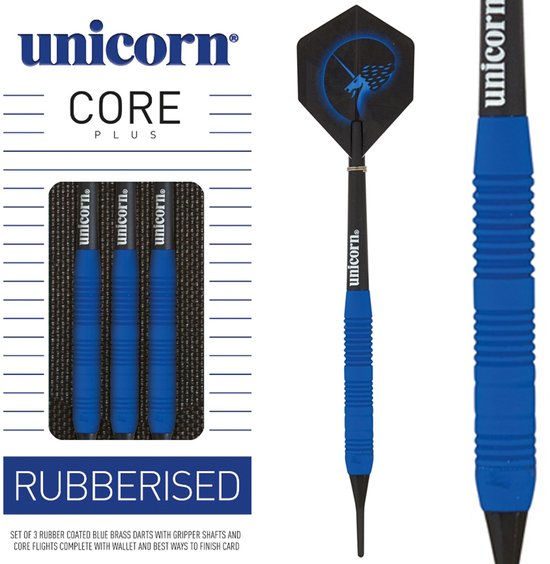 Unicorn Core Plus Rubberised Blue Soft Tip - Dartpijlen 18 Gram