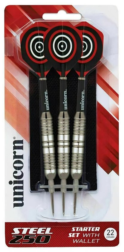 Unicorn Dartpijlen Starter Set |Premium Brass Pijlen - Steeltip - Inclusief Dart Flights |Coated Messing Darts |Geavanceerde dart-technologie |Perfect platform |Gecoate dartpunt voor maximale grip| SILVER |STEEL 250| 22g| 16CM |3X Pijlen van Unicorn