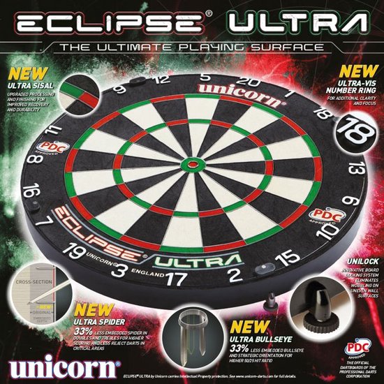 Unicorn Eclipse Ultra sisal dartbord - officiële PDC televisiedartbord van Unicorn