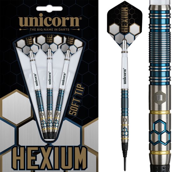 Unicorn Hexium 2 Blue Gold 90% - Soft Tip Darts van Unicorn