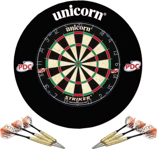 Unicorn - PDC Darts Striker Home Dartset - Dartbord - Beschermring - Dartpijlen - Zwart van Unicorn