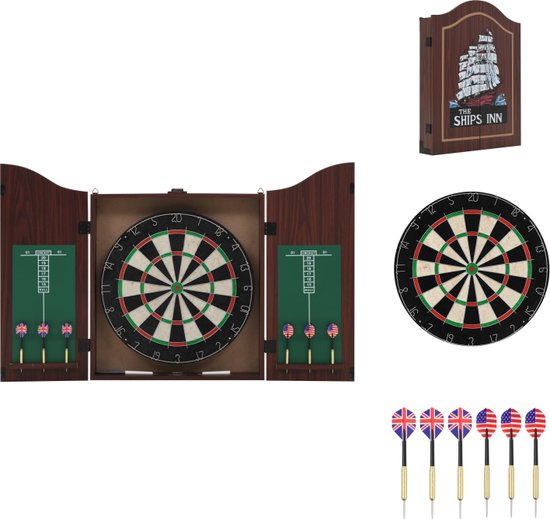 vidaXL Dartset - Dartkast met Sisal Dartbord - 6 Dartpijlen - MDF - 50 x 63.5 cm - Dartbord van vidaXL