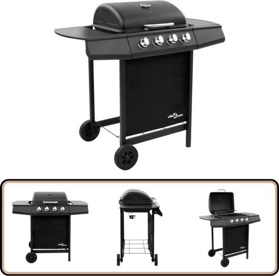 vidaXL Gasbarbecue met 4 branders - Zwart Gasbarbecue - Bbq - Buitengoed - Grillen - Gasgrill van vidaXL