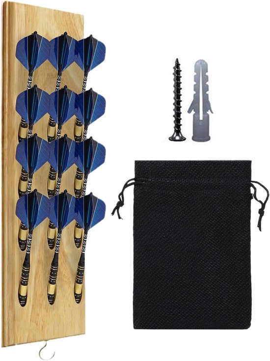 Wandgemonteerde Darts Houder-Stand Met Metalen Haak Opbergtas Voor 12 Darts - Staal en Soft Tip Darts