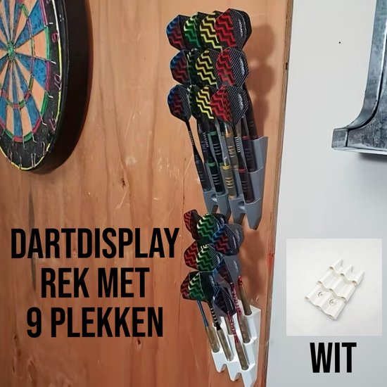 Wandmontage Dart Displayrek voor 9 Darts – Ruimtebesparende Dartpijlen Houder – Wit – 6.5 x 10,5cm van Merkloos