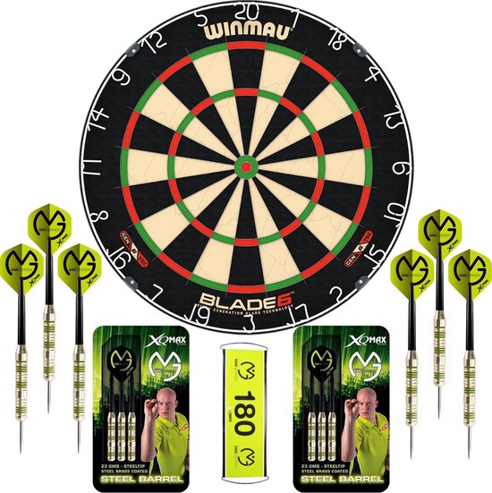 Winmau Blade 6 - dartbord - 2 sets - dartpijlen - Michael van Gerwen - darts - dart flights - dart shafts - Cadeau van Winmau