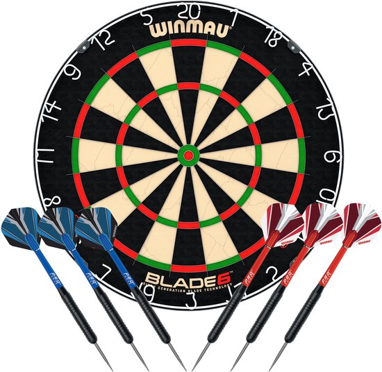 Winmau Blade 6 Dartbord Met 2 Sets Pro Force Dartpijlen En Ophangset van Winmau