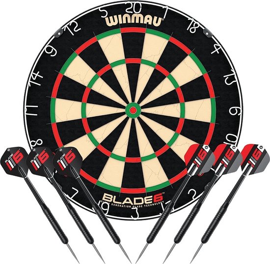 Winmau Blade 6 Dartbord Set + 2 sets Winmau Steeldarts - Dartset