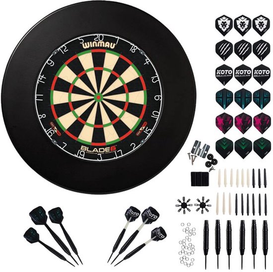 Winmau Blade 6 + Surround + KOTO Accessoireset Steeltip Zwart - 90-delig - Dartset van Winmau