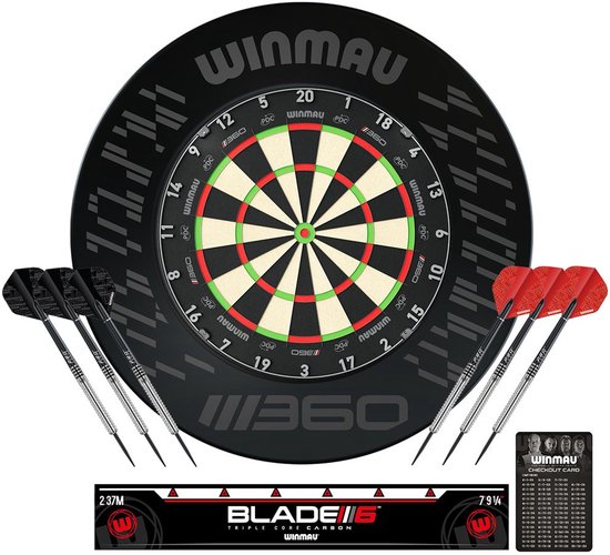 Winmau Blade Triple Core 360 + Winmau 360 Surround Black + Tungsten Darts - Dartset