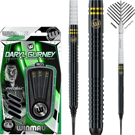 WINMAU - Daryl Gurney Black Signature Edition: Softip Tungsten Dartpijlen Professioneel - 18 gram vat/20 gram totaal gewicht van Winmau