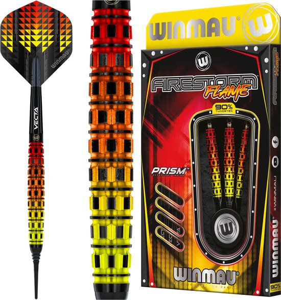 WINMAU - Firestorm Flame (Tapered): Softip Tungsten Steel Dartpijlen Professioneel - 18 gram vat, 20 gram totaal gewicht van Winmau
