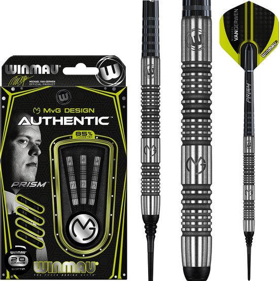 WINMAU - Michael Van Gerwen MVG Authentic: Softip Tungsten Dartpijlen Professioneel - 18 gram vat/20 gram totaal gewicht van Winmau