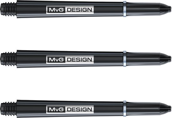 WINMAU - Michael van Gerwen MvG Medium Zwart en Zilver - 1 set per verpakking (in totaal 3 Dart schachten) van Winmau