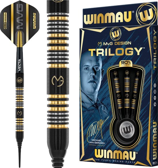 WINMAU - Michael van Gerwen MvG Trilogy: Softip Tungsten Dartpijlen Professioneel - 18 gram vat, 20 gram totaal gewicht van Winmau