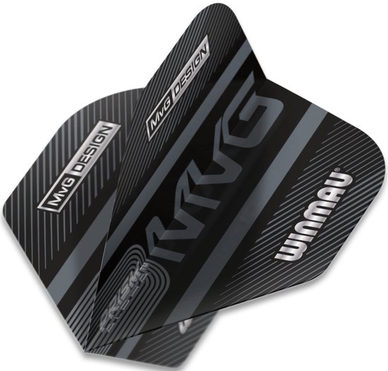 WINMAU - Prism Alpha MvG 2021 Zwart en Grijs Dartvluchten - 1 sets per pakket (3 dartvluchten in totaal) van Winmau