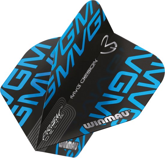 WINMAU - Prism Delta MvG Zwart en Blauw Logo Extra dik Dartvluchten - 1 set per pakket (3 vluchten in totaal) van Winmau