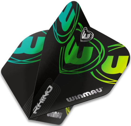 WINMAU - Rhino Logo Zwart en Groen Dartvluchten - 1 set per pakket (3 vluchten in totaal) van Winmau