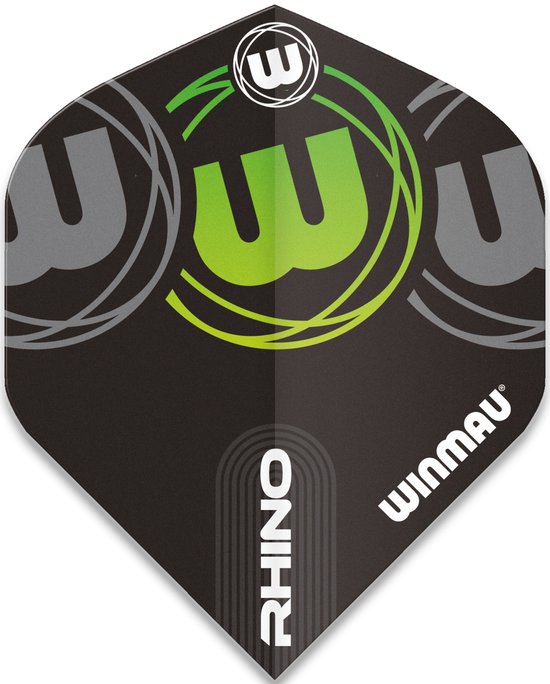 WINMAU - Rhino Logo Zwart, Grijs en Groen Dartvluchten - 1 set per pakket (3 vluchten in totaal) van Winmau