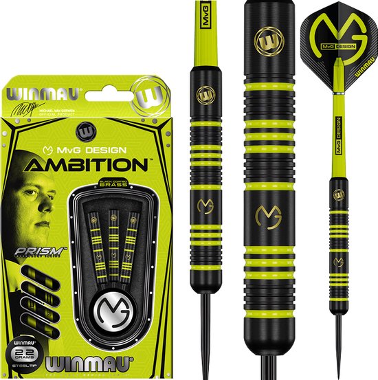 WINMAY - Michael van Gerwen MvG Ambition Black Coated Brass Dartpijlen - 22 Gram van WINMAY