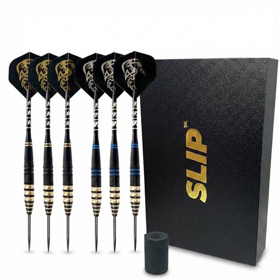 WK Darts Dartpijlen 23 Gram - 6 Steeltip Pijlen - Professionele Set met Flights en Dartslijper - Cadeauset voor Mannen
