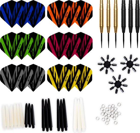 XQMax Black & Gold Brass Darts + 90 Pieces Accessories van XQMax