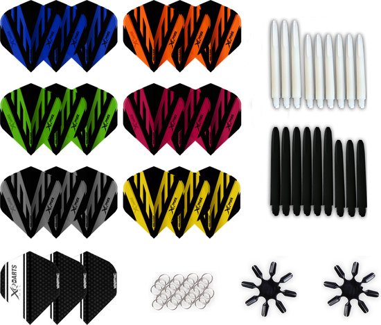 XQMax Dart Flights en Dart Shafts - Multipack - 29 Sets - 87 Stuks - Veerringetjes - Extra Stevig - Darts Flights - Darts Shafts - Cadeau van XQMax
