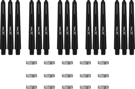 XQMax Dart Shafts - 5 Sets (15 stuks) - Inbetween - Zwart - Plus Veerringetjes - Darts Shafts van XQMax