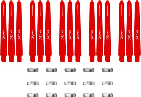 XQMax Dart Shafts - 5 Sets (15 stuks) - Medium - Rood - Plus Veerringetjes - Darts Shafts van XQMax