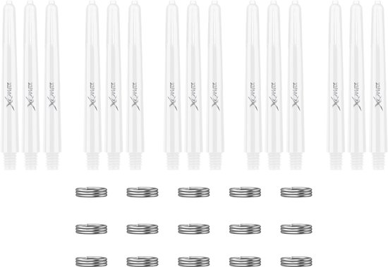 XQMax Dart Shafts - 5 Sets (15 stuks) - Medium - Wit - Plus Veerringetjes - Darts Shafts van XQMax