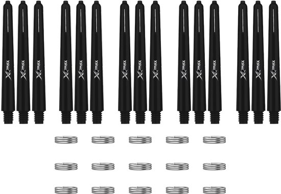 XQMax Dart Shafts - 5 Sets (15 stuks) - Medium - Zwart - Plus Veerringetjes - Darts Shafts van XQMax