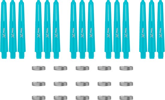 XQMax Dart Shafts - 5 Sets (15 stuks) - Short - Aqua - Plus Veerringetjes - Darts Shafts van Merkloos