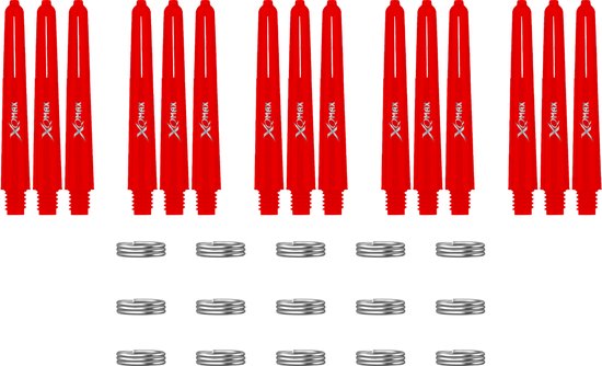 XQMax Dart Shafts - 5 Sets (15 stuks) - Short - Rood - Plus Veerringetjes - Darts Shafts van XQMax