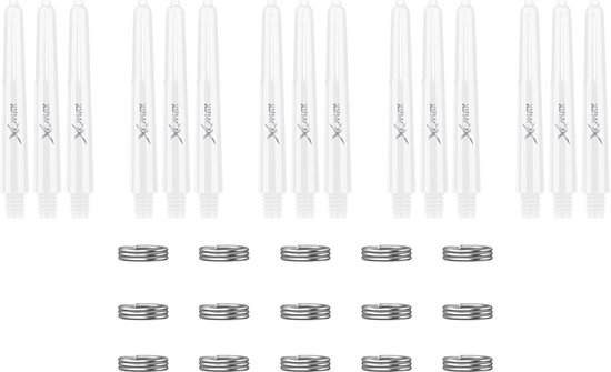 XQMax Dart Shafts - 5 Sets (15 stuks) - Short - Wit - Plus Veerringetjes - Darts Shafts van XQMax