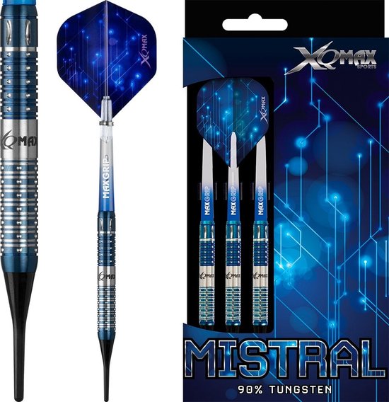 XQMax Dartpijlen Mistral 90% Softtip 18 Gr Zilver/blauw van XQMax