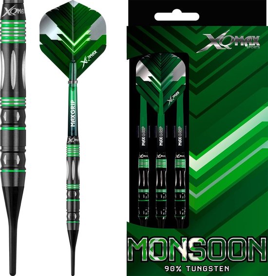 XQMax Dartpijlen Monsoon 90% Softtip 18 Gr Zwart/groen van XQMax